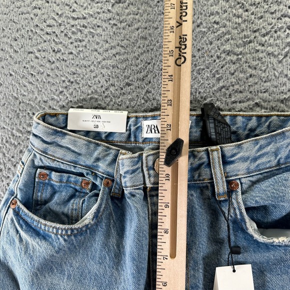Zara Jeans Womens Size 4 Blue Light Wash Cotton 90's Full Length Split Hem - Picture 10 of 11
